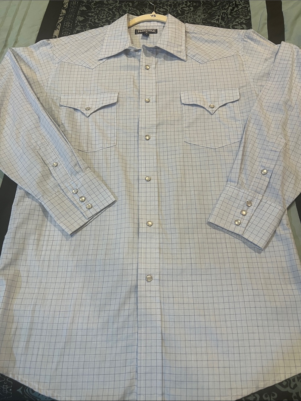 Panhandle Slim Men's Light Blue and White Plaid Western Snap Shirt